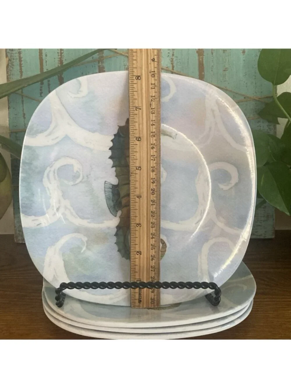 Sea Creatures On Waves by Elizabeth Medley Seahorse Beachy Melamine Salad Plates